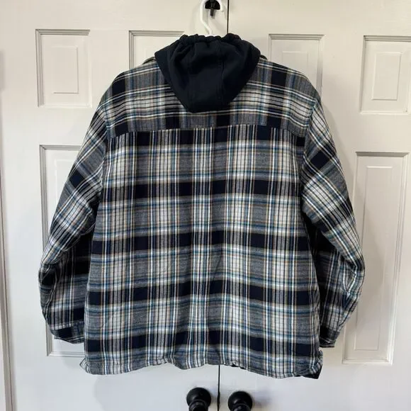 Legendary Whitetails Mens Shirt Jacket Blue Plaid Flannel Maplewood Hooded 3XL